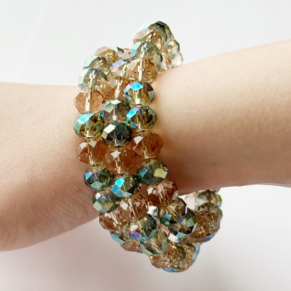 AB Crystal Bead Coil Bracelet in Amber and Iridescent Smokey Tones